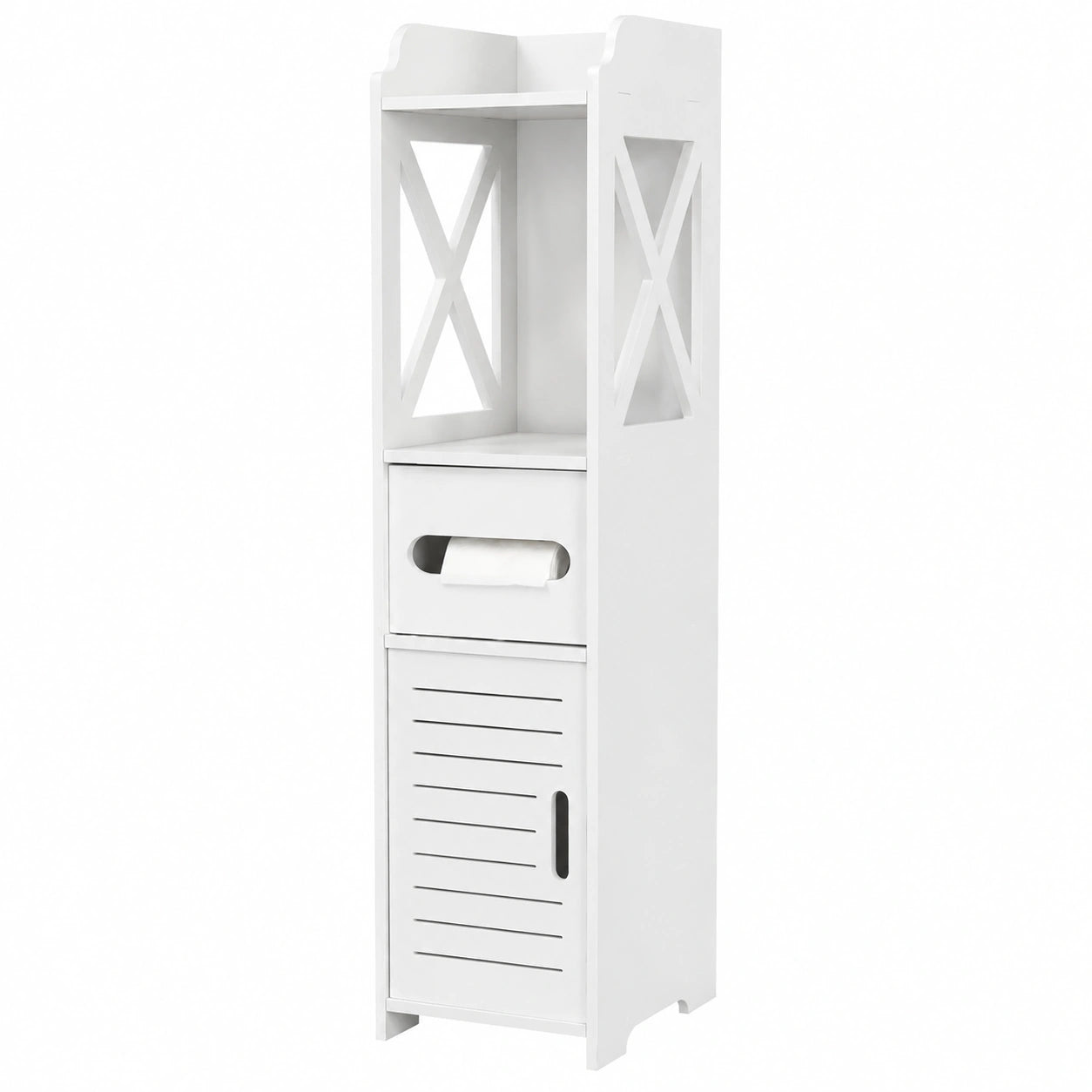 Schmaler Weißer Badezimmerschrank – Wasserfester Mehrzweckschrank mit Türen und Ablagen für Bad, Wohnzimmer, Küche & Flur (15x15x80cm)
