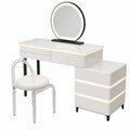 Eleganter Schminktisch mit LEDs und Spiegel, Holzdesign, 6 Schubladen und gepolsterter Hocker