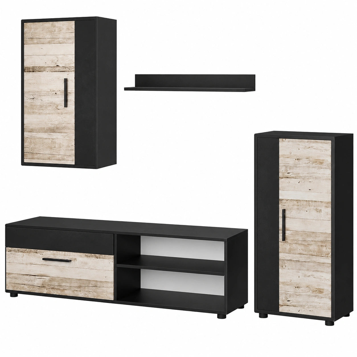 Vicco Wohnwand Berno in Beige, 4-teiliges Set für Mediengeräte und Zubehör