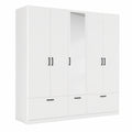Rauch Möbel Bari 5-türiger Kleiderschrank mit Spiegel und Schubladen, Weiß, 226 cm