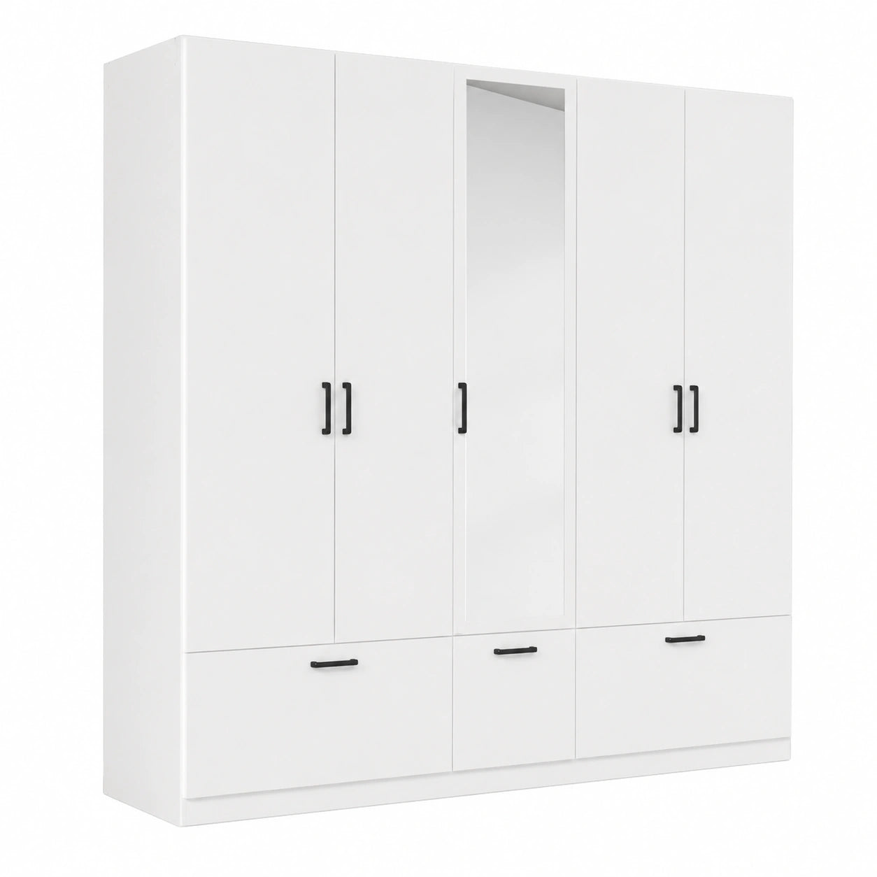 Rauch Möbel Bari 5-türiger Kleiderschrank mit Spiegel und Schubladen, Weiß, 226 cm