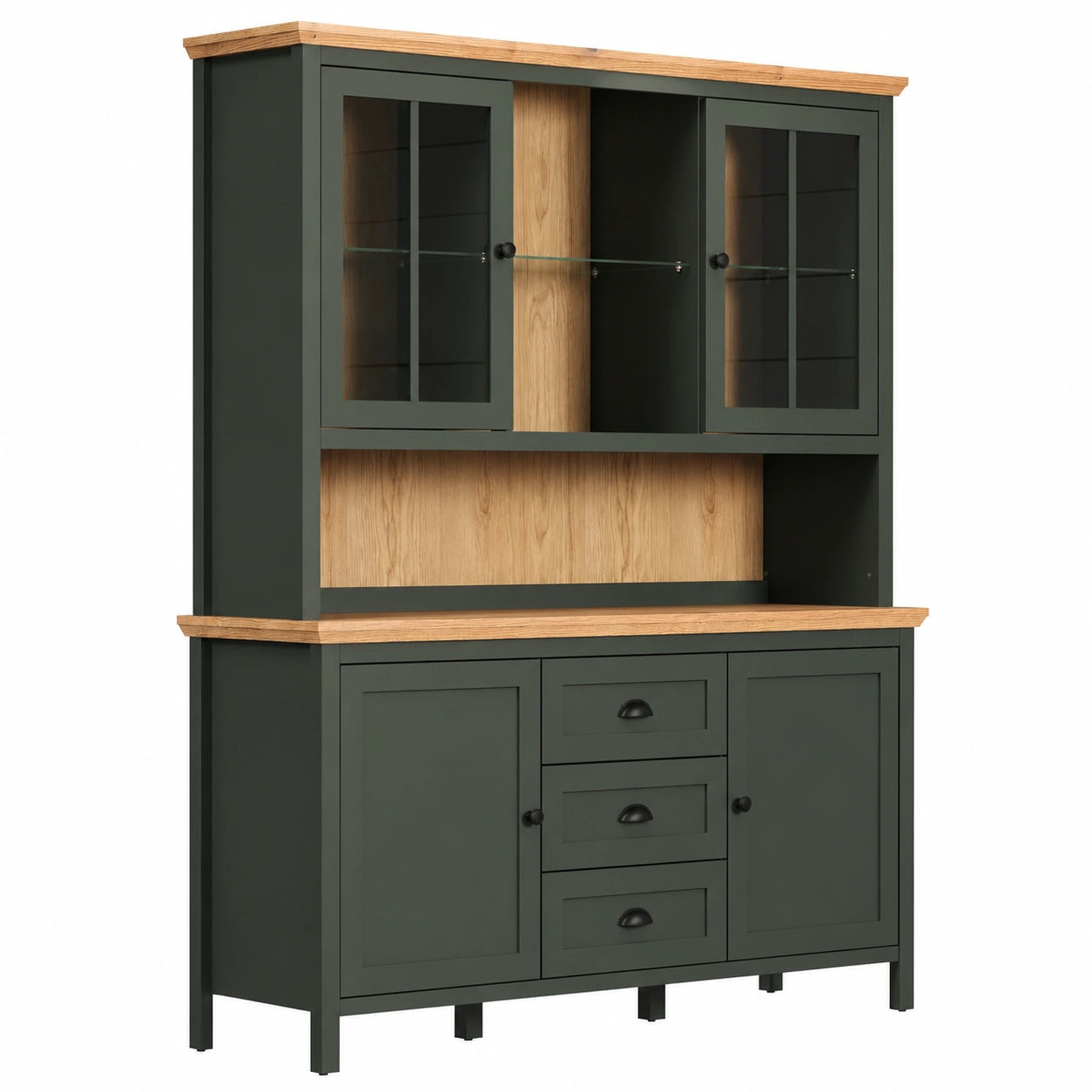 Möbelando Sideboard Stanton in Tannengrün mit Eiche Dekor, 146x198x45 cm