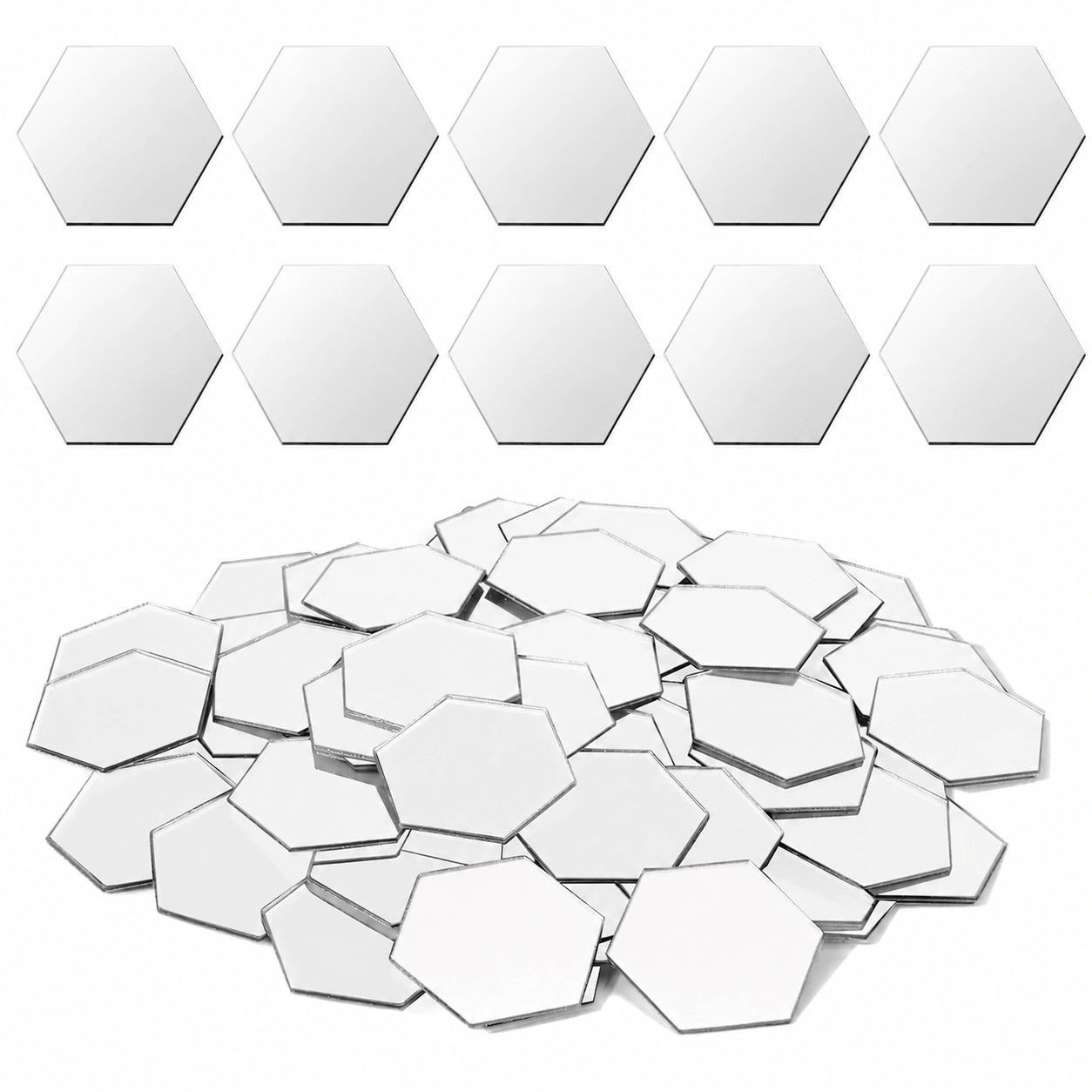 JSMTKJ 144er Set Selbstklebende Acryl-Spiegelfliesen Hexagon für Badezimmerdekor
