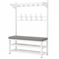Multifunktionale Garderobe mit Sitzfläche und Schuhregal, Metall Kleiderständer mit 4 Haken, 100x33x170cm, Weiß