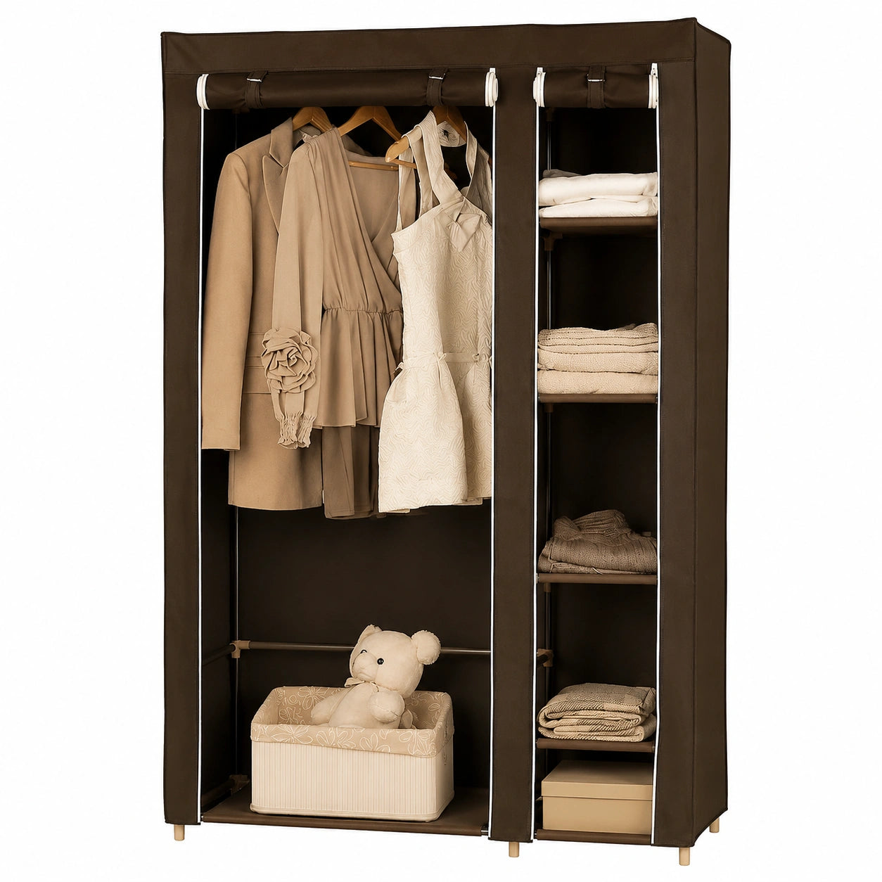 WODFARR Garderobe aus Vliesstoff mit Metallrahmen, 110 x 45 x 178 cm, Braun, für Schlafzimmer und Flur
