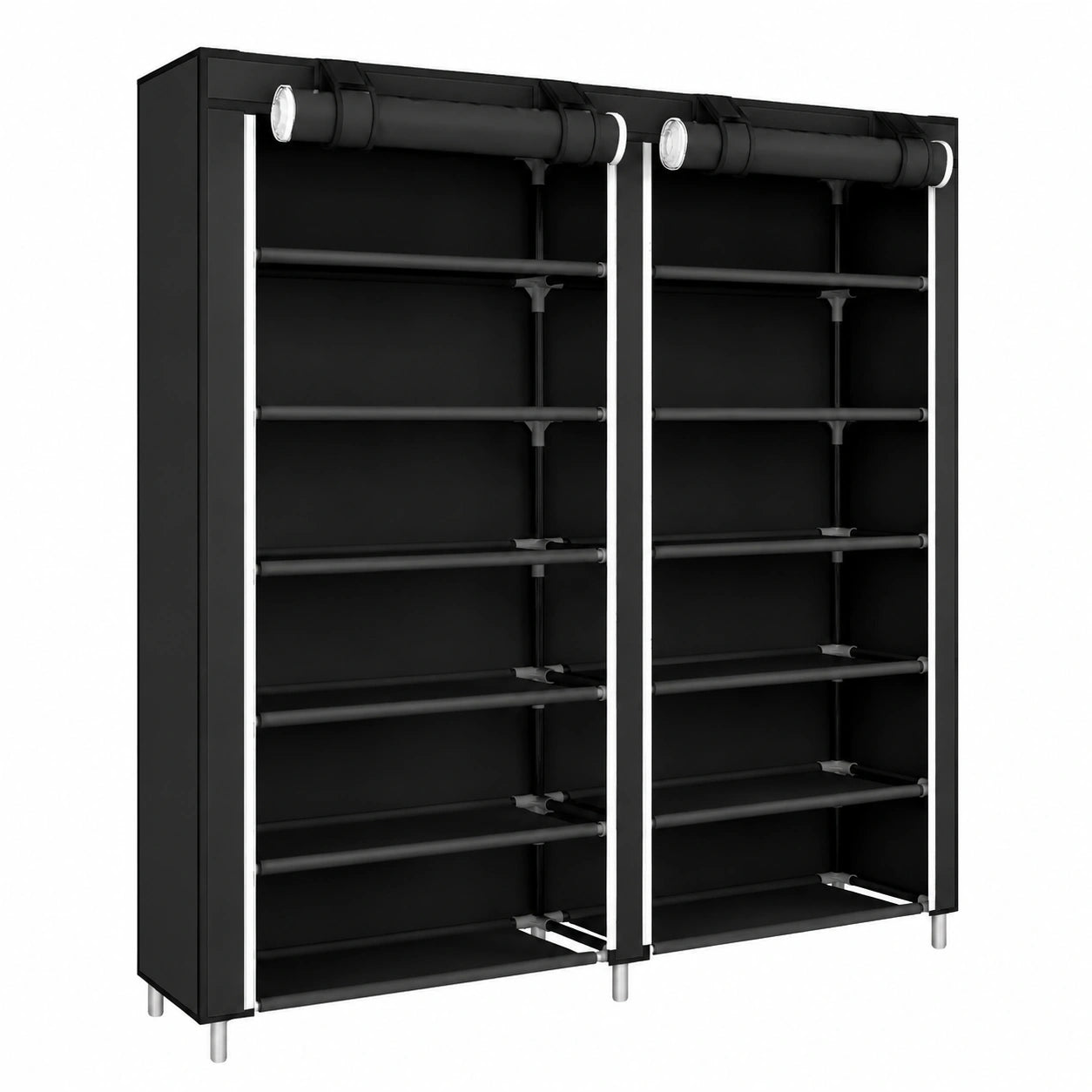 HUOLE Schuhschrank, 7 Ebenen, Stoffregal für 36 Paare, Staubdichter Schuhständer mit Abdeckung, Wohnzimmer & Schlafzimmer, Schwarz, 120x30x110cm