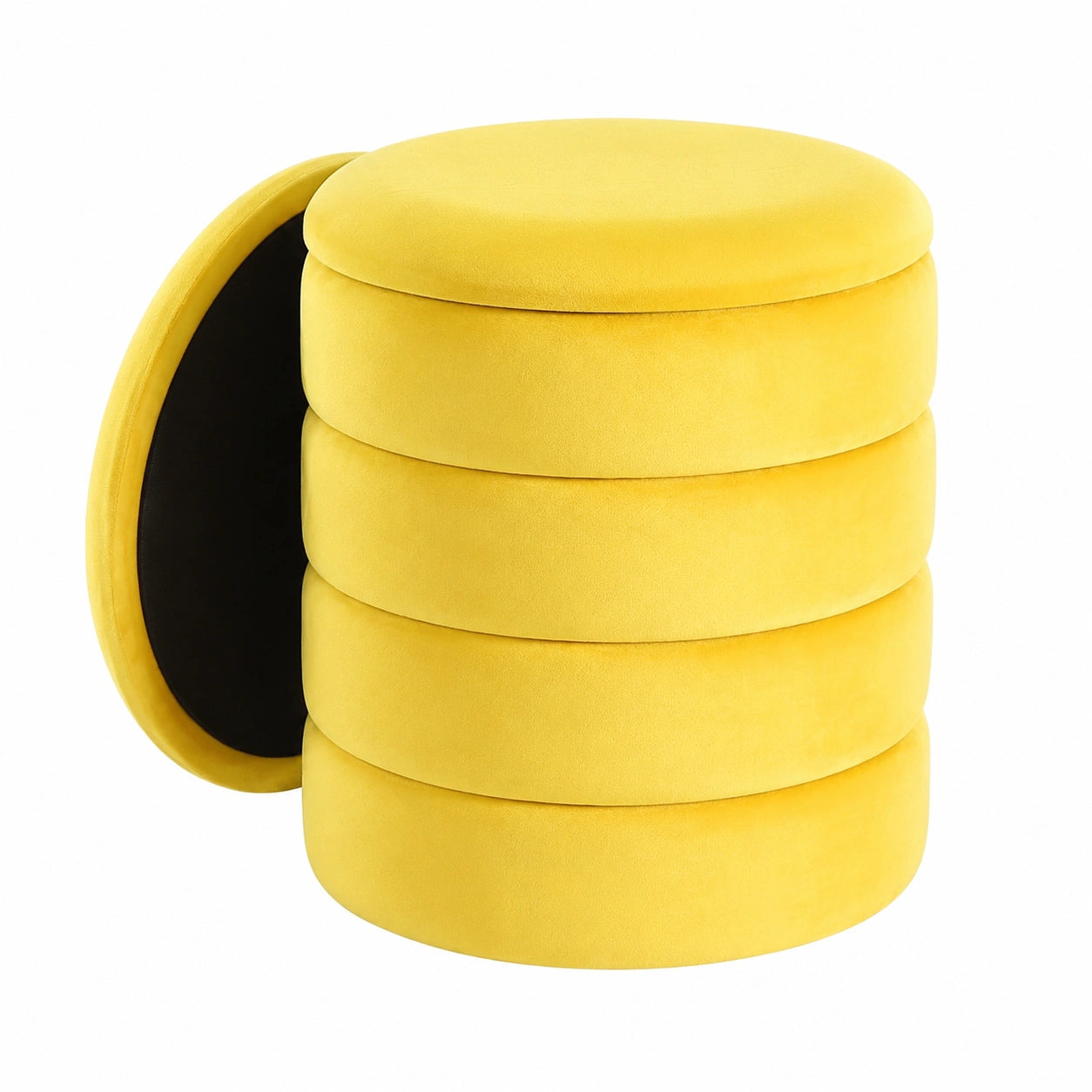 Bunter Samthocker mit Stauraum, 2er-Set, Rund, Ø 40 cm, Gelb
