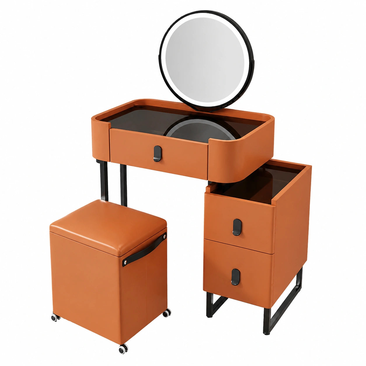 Eleganter Schminktisch mit LED-Beleuchtung und Spiegel, Holzdesign mit Schubladen für Schlaf- und Ankleidezimmer, perfekt für Damen