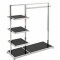 Robuster Kleiderständer mit 3 Regalböden, schwarz und chrom, H137 x B130 x T45 cm, ideal für schwere Kleidung