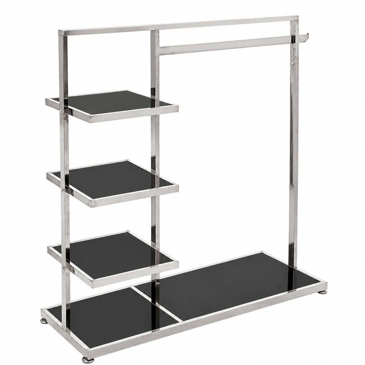 Robuster Kleiderständer mit 3 Regalböden, schwarz und chrom, H137 x B130 x T45 cm, ideal für schwere Kleidung