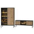 Wohnzimmermöbel-Set Laval in Schwarz und Eiche mit LED, 257 cm Breit
