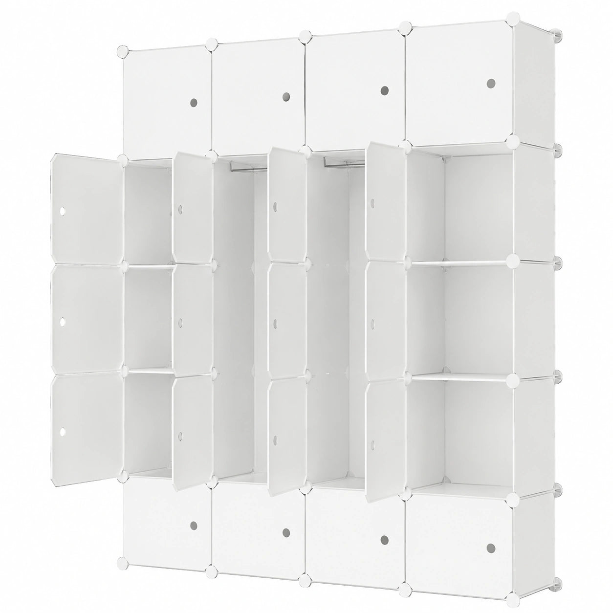 Modulares Regal- und Schranksystem aus Kunststoff, Weiß, 20 Fächer mit Haken