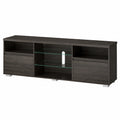 VASAGLE TV-Schrank mit LED-Licht, 70-Zoll Fernsehtisch, schwarz, Wohnzimmer