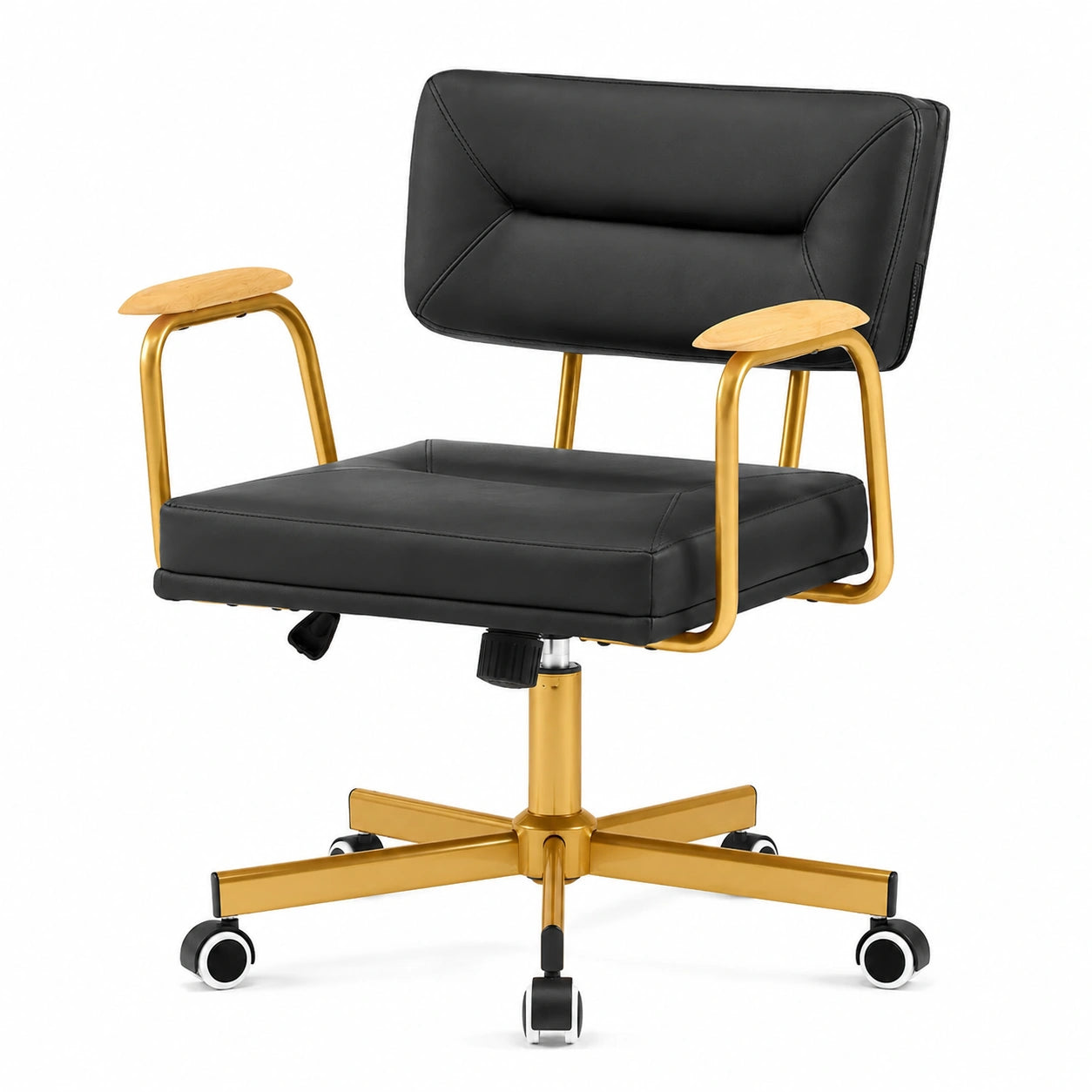 Ergonomischer Bürostuhl aus PU, höhenverstellbar, mit breitem Sitzkissen, ideal für Arbeitszimmer und Homeoffice, bis 120 kg belastbar, Schwarz