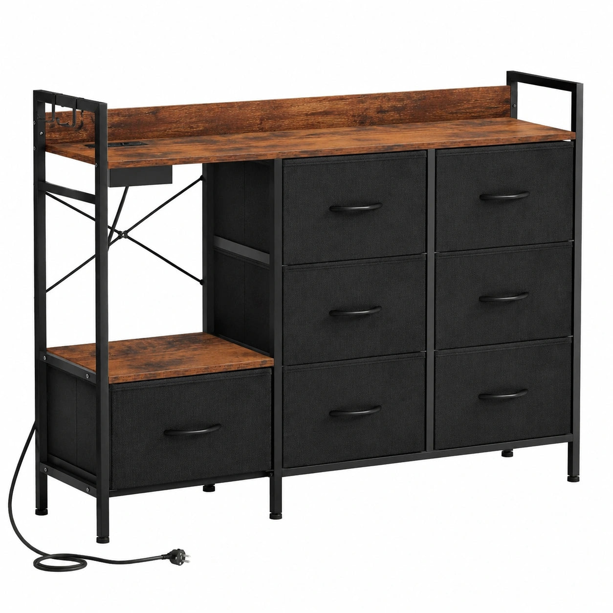 YITAHOME Kommode mit 7 Schubladen und USB-Ladefunktion, ideal für Schlafzimmer, TV-Schrank in Schwarz mit seitlichen Haken