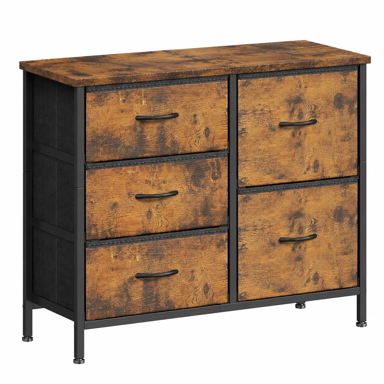 Coleshome Vintage-Kommode mit 5 Stoffschubladen, Robuster Holz-Stahlrahmen, Ideal für Schlaf- und Wohnzimmer