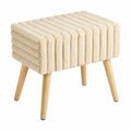 Zedelmaier Polsterhocker mit Holzbeinen, Khaki Kunstfell, 42x31x44cm - Ideal für Wohnzimmer und Schlafzimmer