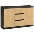 Moderner WLIVE Sideboard-Schrank mit 3 Schubladen und 2 Türen, Schwarz-Eiche, 120 x 75 x 40 cm