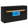 Modernes Sideboard mit LED-Beleuchtung, Griffloses Design in Schwarz-Holzoptik, 2 Türen und 4 Schubladen, 140x40x70 cm für Wohnzimmer
