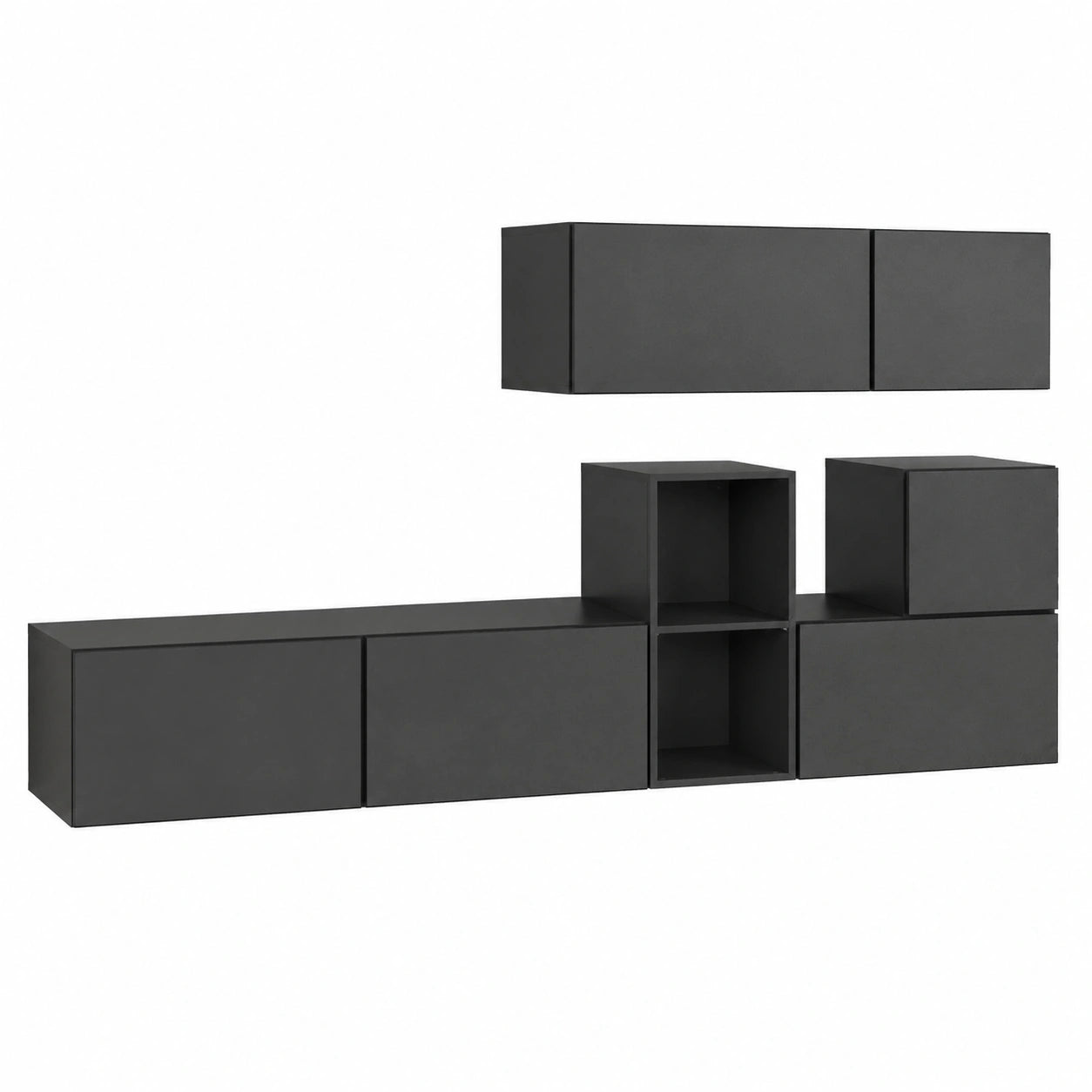 Modernes Wohnwand-Set für Wohnzimmer, 7-teilig, 8 Farbkombinationen, MDF-Fronten mit Softclose und Klappenfunktion, Anthrazit Matt