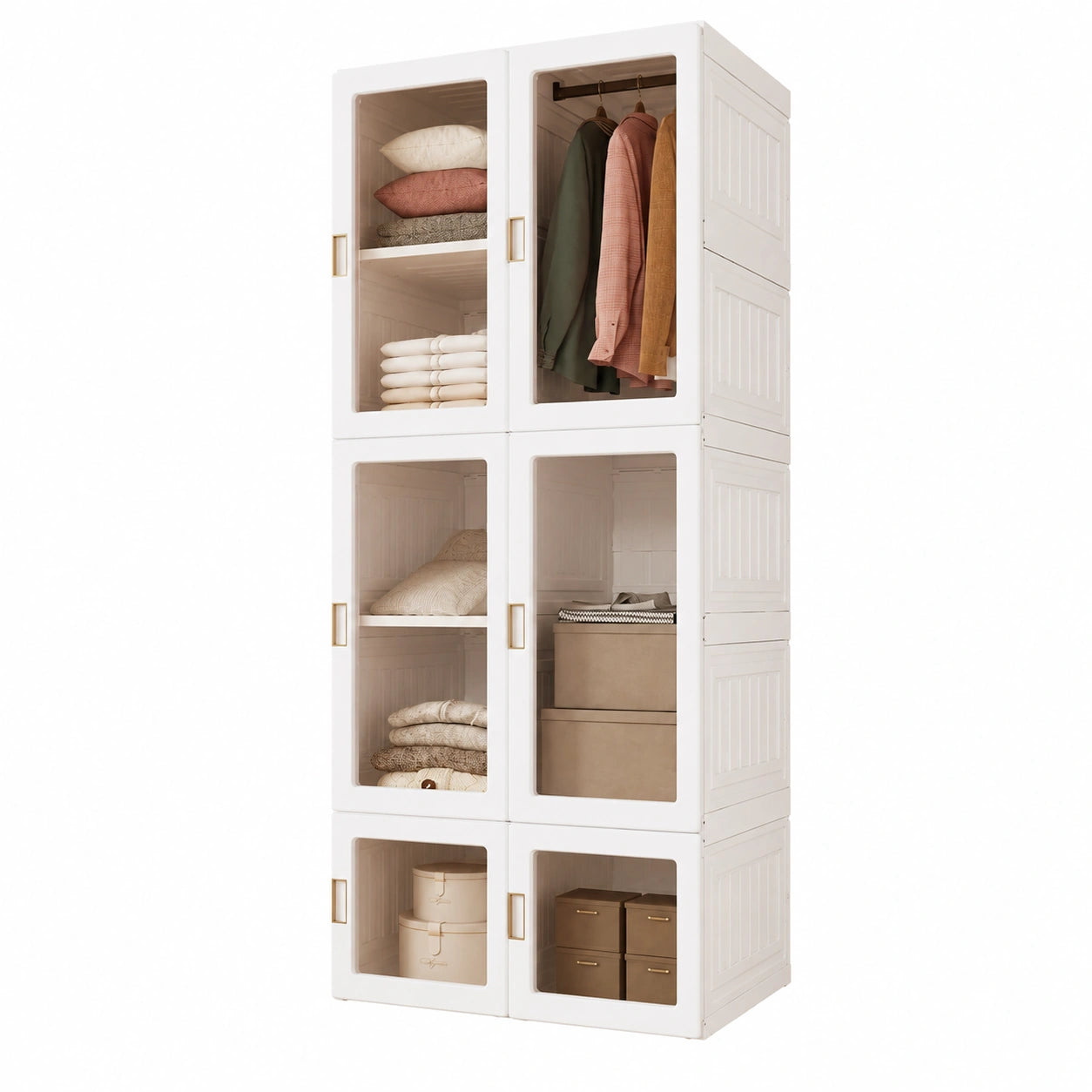 Moderner 6-Tür-Kleiderschrank mit 10 Fächern und Glastüren für Schlafzimmer